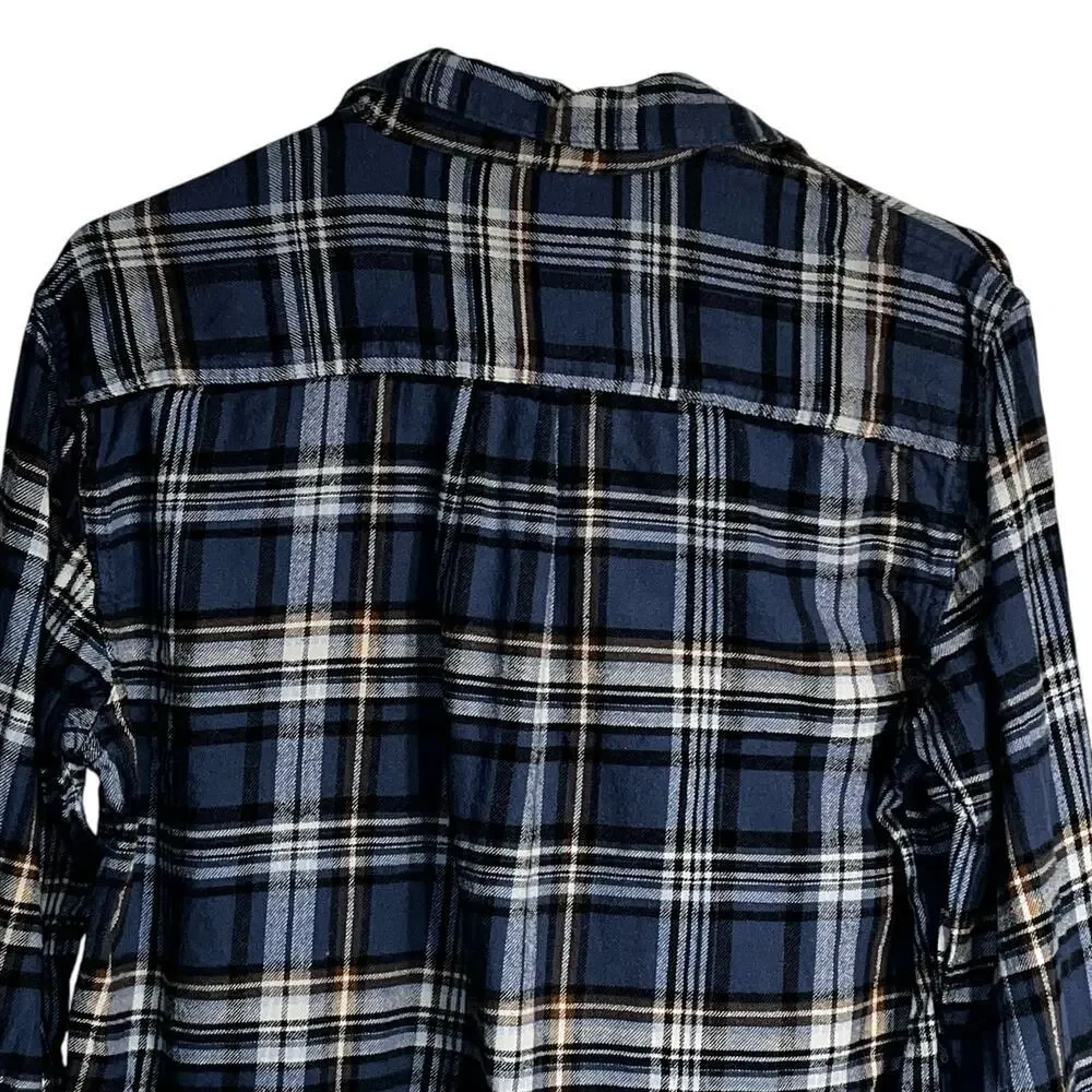 G.H. Bass & Co. Men’s Small Blue Brown White Plaid Flannel Shirt 100% Cotton